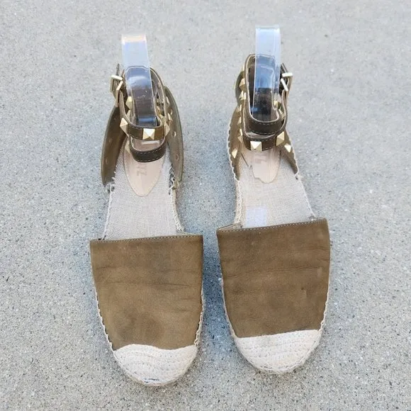 SCHUTZ Olive Green Koralina Rock Stud Espadrille Sandals