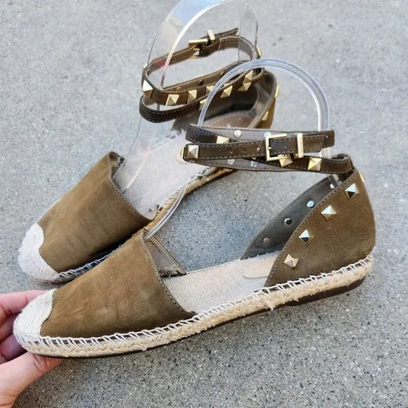 SCHUTZ Olive Green Koralina Rock Stud Espadrille Sandals