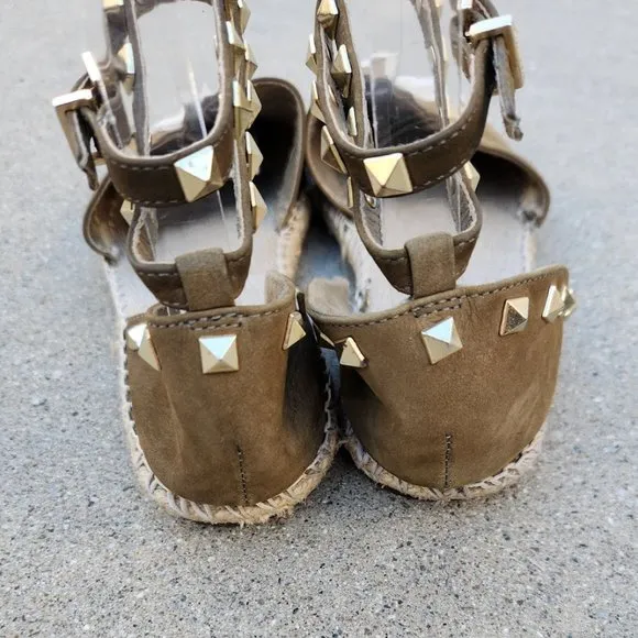 SCHUTZ Olive Green Koralina Rock Stud Espadrille Sandals