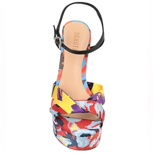 SCHUTZ Publia Platform Block Heel Sandal Satin Multicolor Limited Edition