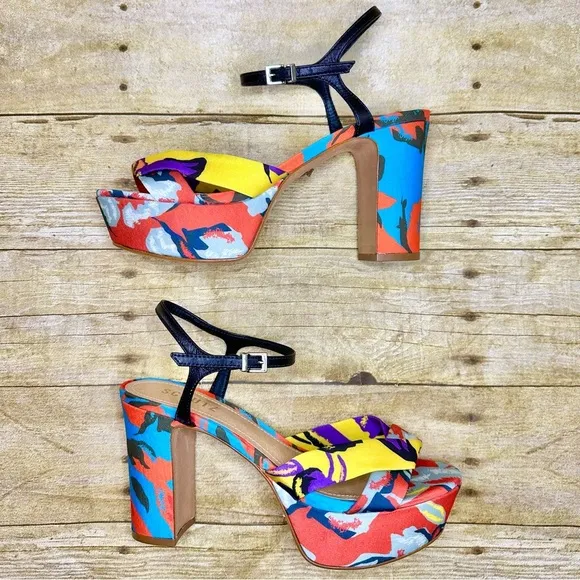 SCHUTZ Publia Platform Block Heel Sandal Satin Multicolor Limited Edition