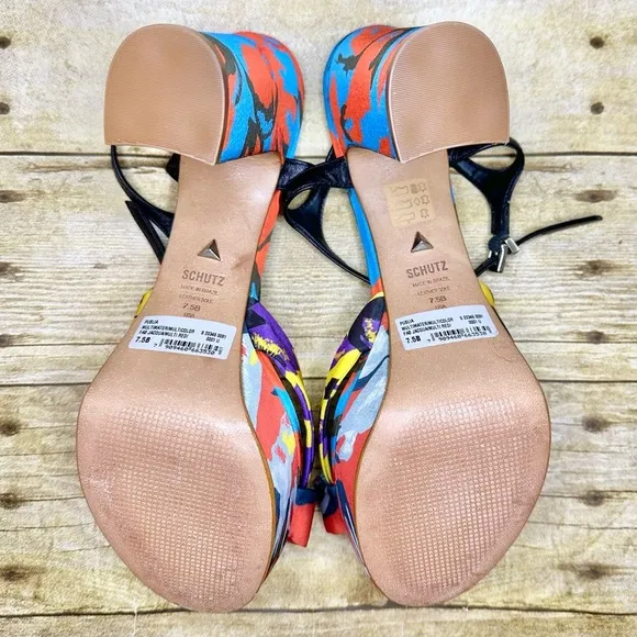 SCHUTZ Publia Platform Block Heel Sandal Satin Multicolor Limited Edition