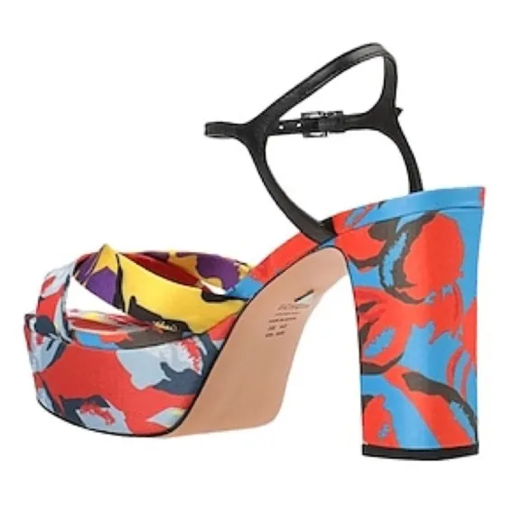 SCHUTZ Publia Platform Block Heel Sandal Satin Multicolor Limited Edition