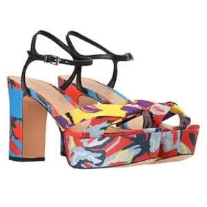 SCHUTZ Publia Platform Block Heel Sandal Satin Multicolor Limited Edition