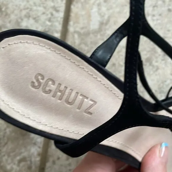 Schutz Roxi Nubuck T-strap Platform Sandals In Black