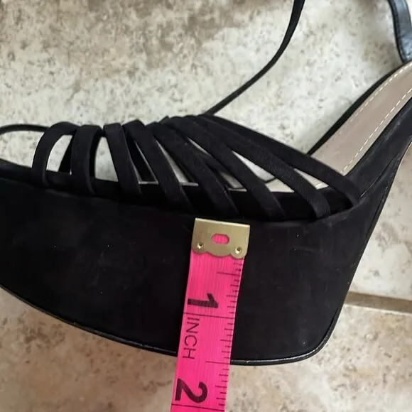 Schutz Roxi Nubuck T-strap Platform Sandals In Black