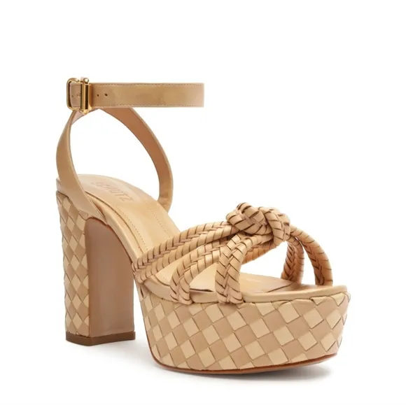 Schutz sandals women's 10.5B tan leather Kareena heels platform chunky new $178