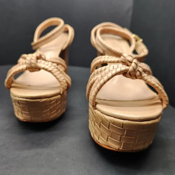 Schutz sandals women's 10.5B tan leather Kareena heels platform chunky new $178