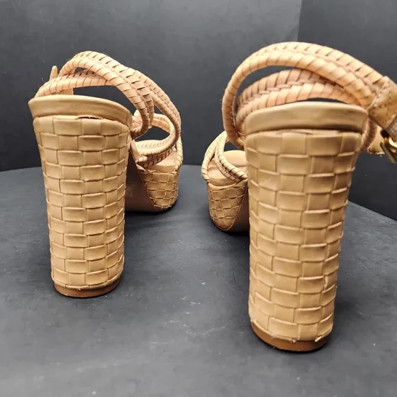 Schutz sandals women's 10.5B tan leather Kareena heels platform chunky new $178
