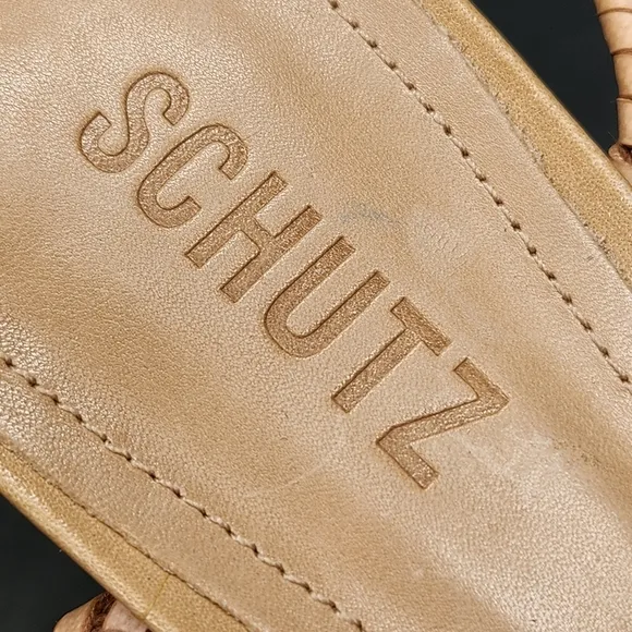 Schutz sandals women's 10.5B tan leather Kareena heels platform chunky new $178