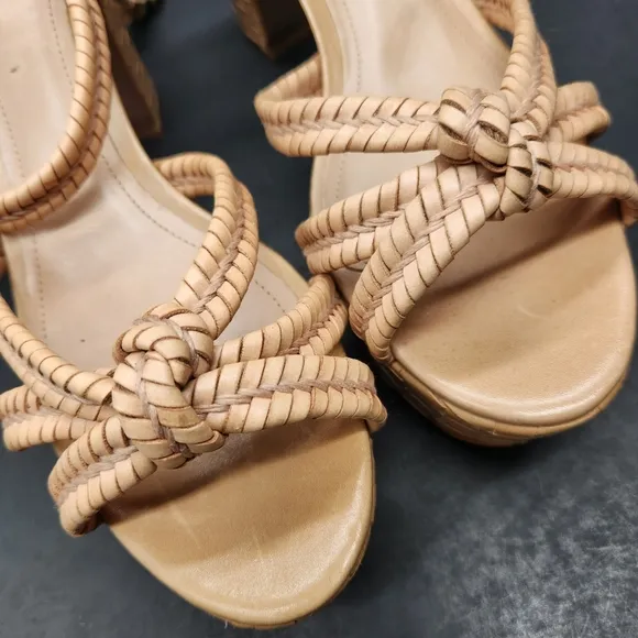 Schutz sandals women's 10.5B tan leather Kareena heels platform chunky new $178