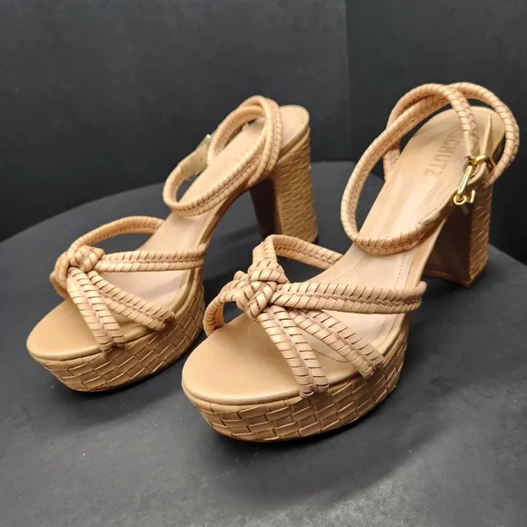 Schutz sandals women's 10.5B tan leather Kareena heels platform chunky new $178