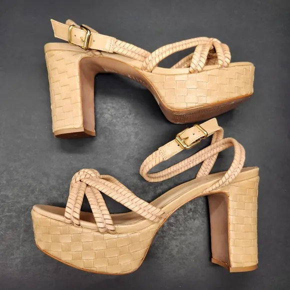 Schutz sandals women's 10.5B tan leather Kareena heels platform chunky new $178