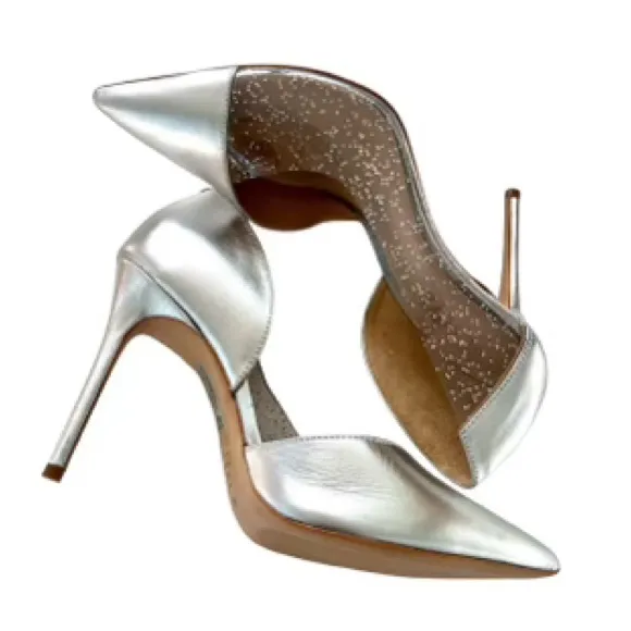 Schutz Silver Metallic Leather Clear Vinyl Stiletto Pumps Women’s Size 8.5