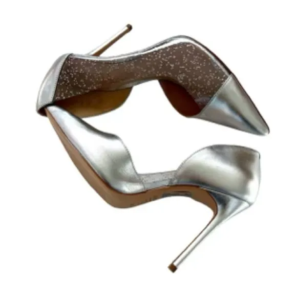 Schutz Silver Metallic Leather Clear Vinyl Stiletto Pumps Women’s Size 8.5