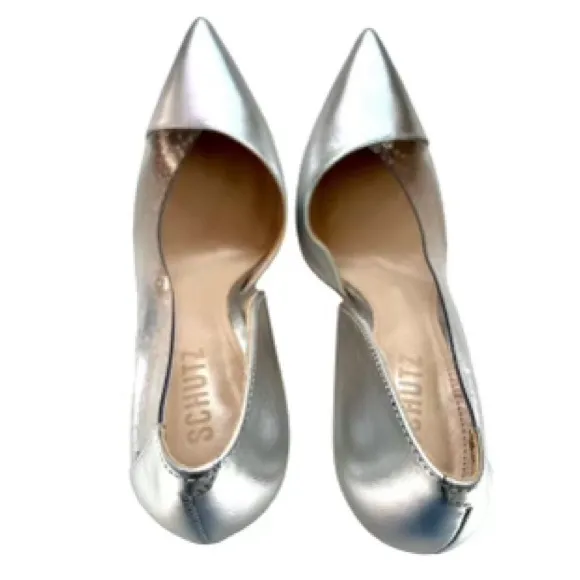 Schutz Silver Metallic Leather Clear Vinyl Stiletto Pumps Women’s Size 8.5