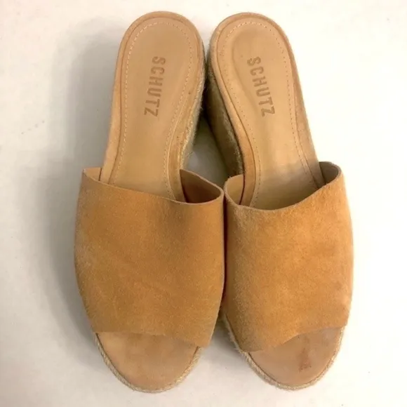 Schutz Thalia Espadrille Platform Wedge Slide Sandals