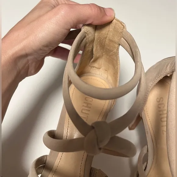 Schutz Women’s 7.5 High Heels Nude Strappy Stiletto Pump Leather Shoes