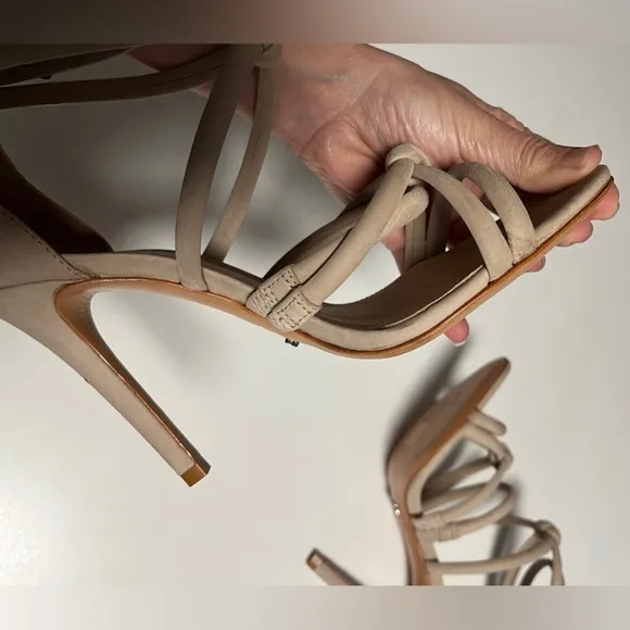 Schutz Women’s 7.5 High Heels Nude Strappy Stiletto Pump Leather Shoes