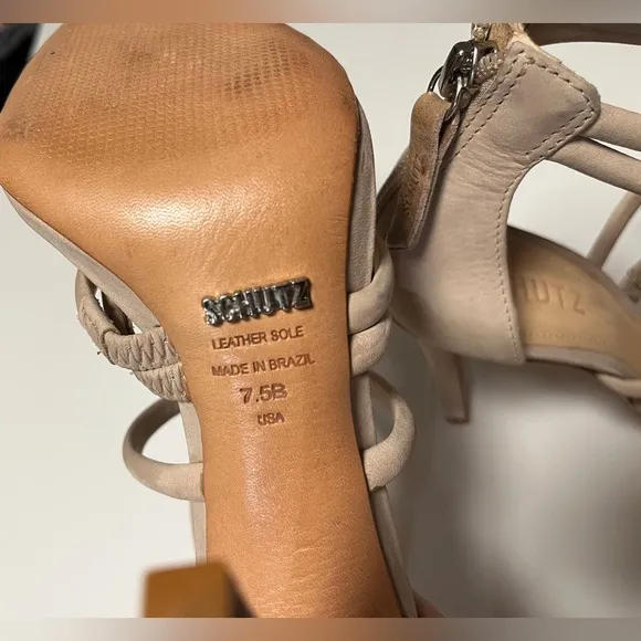 Schutz Women’s 7.5 High Heels Nude Strappy Stiletto Pump Leather Shoes