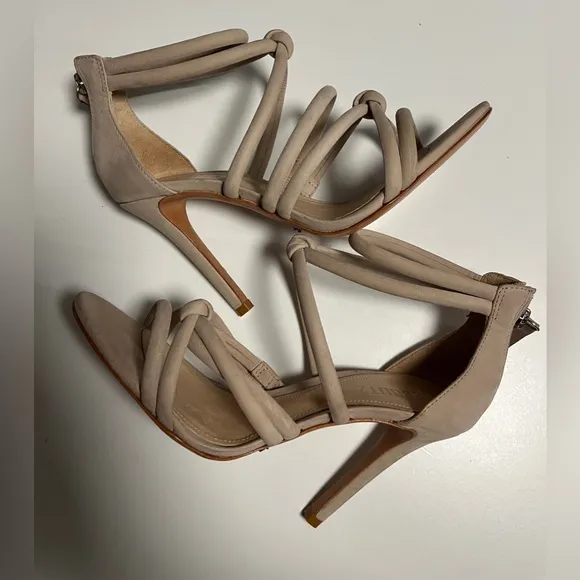 Schutz Women’s 7.5 High Heels Nude Strappy Stiletto Pump Leather Shoes