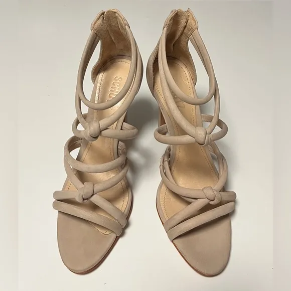 Schutz Women’s 7.5 High Heels Nude Strappy Stiletto Pump Leather Shoes
