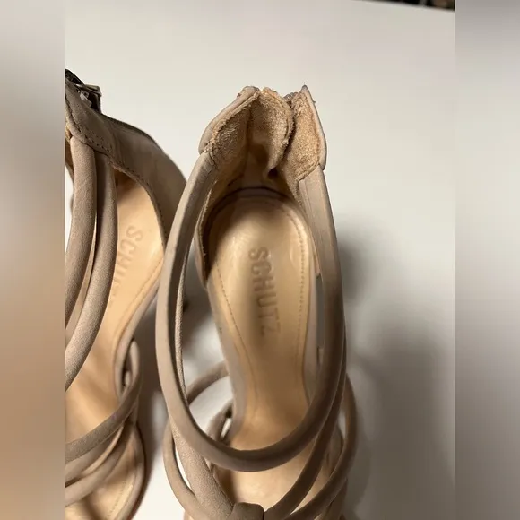 Schutz Women’s 7.5 High Heels Nude Strappy Stiletto Pump Leather Shoes