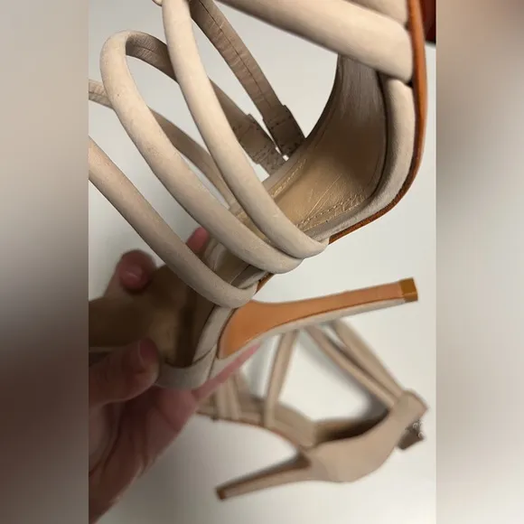 Schutz Women’s 7.5 High Heels Nude Strappy Stiletto Pump Leather Shoes