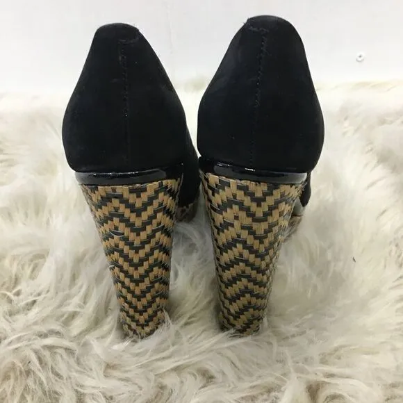Schutz Black Suede Peep toe Platform Cara Shoes 9