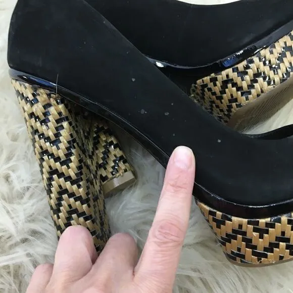 Schutz Black Suede Peep toe Platform Cara Shoes 9