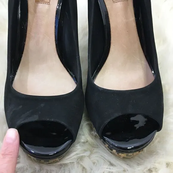 Schutz Black Suede Peep toe Platform Cara Shoes 9