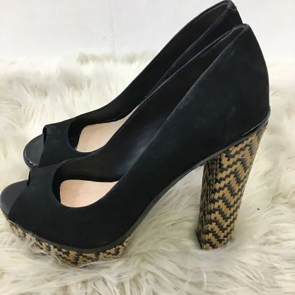 Schutz Black Suede Peep toe Platform Cara Shoes 9