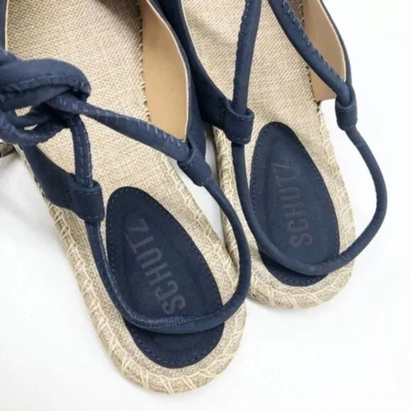 SCHUTZ Laba Blue Wraparound Espadrille Sandals