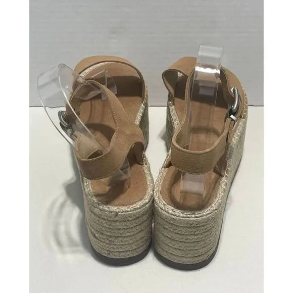 Schutz Vanderlita Suede Platform Jute Espadrille Sandals Desert Tan Size 10