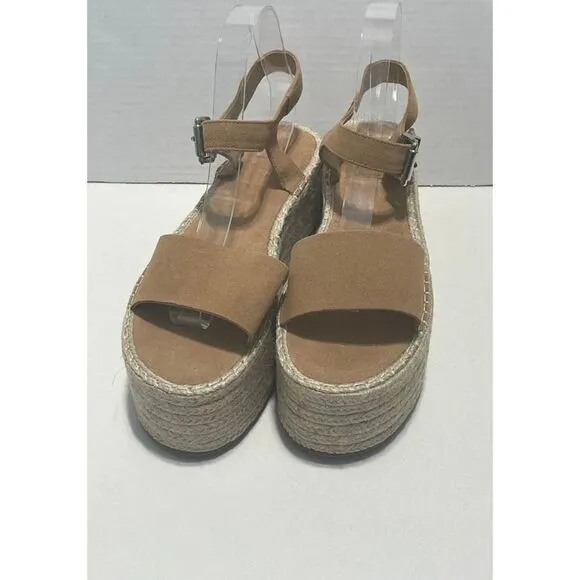 Schutz Vanderlita Suede Platform Jute Espadrille Sandals Desert Tan Size 10
