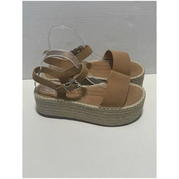 Schutz Vanderlita Suede Platform Jute Espadrille Sandals Desert Tan Size 10