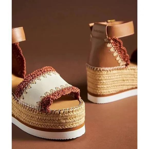 SEE BY CHLOÉ Glyn Espadrille Platform Ankle-Strap Sandals Size 37 US 7