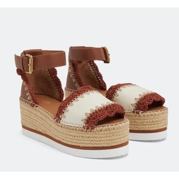 SEE BY CHLOÉ Glyn Espadrille Platform Ankle-Strap Sandals Size 37 US 7
