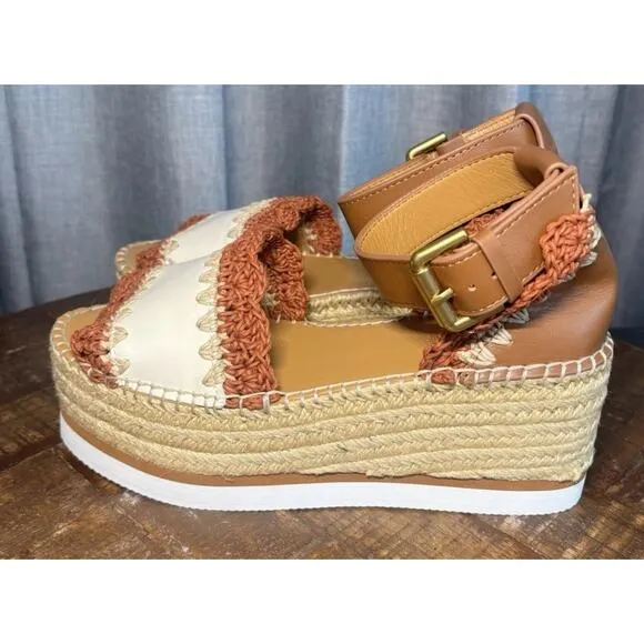 SEE BY CHLOÉ Glyn Espadrille Platform Ankle-Strap Sandals Size 37 US 7