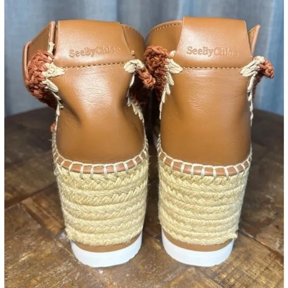 SEE BY CHLOÉ Glyn Espadrille Platform Ankle-Strap Sandals Size 37 US 7