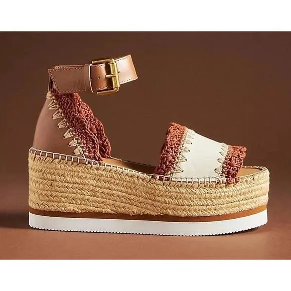 SEE BY CHLOÉ Glyn Espadrille Platform Ankle-Strap Sandals Size 37 US 7