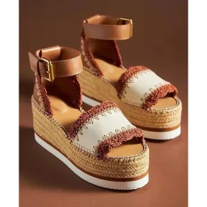 SEE BY CHLOÉ Glyn Espadrille Platform Ankle-Strap Sandals Size 37 US 7
