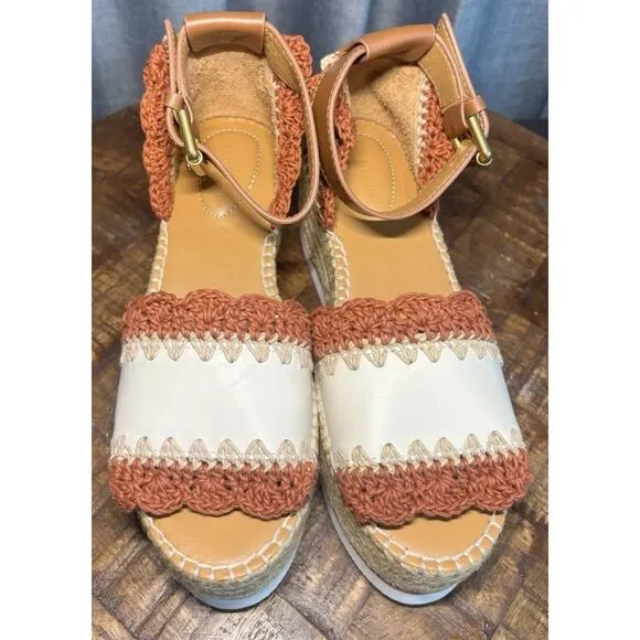 SEE BY CHLOÉ Glyn Espadrille Platform Ankle-Strap Sandals Size 37 US 7