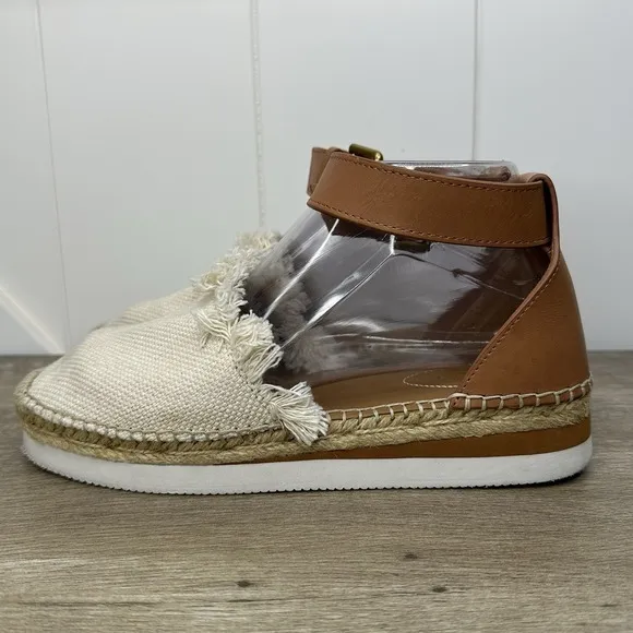 See by Chloe Glyn Espadrille Sandals‎ Natural Cream Fringe Canvas EU 38 US 8