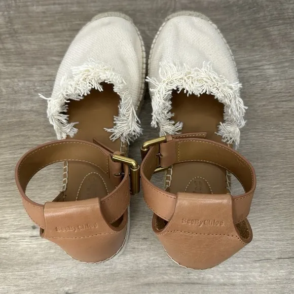 See by Chloe Glyn Espadrille Sandals‎ Natural Cream Fringe Canvas EU 38 US 8