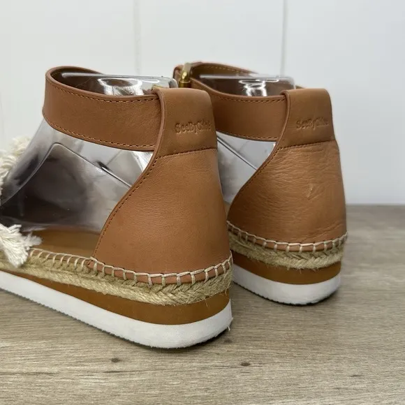 See by Chloe Glyn Espadrille Sandals‎ Natural Cream Fringe Canvas EU 38 US 8