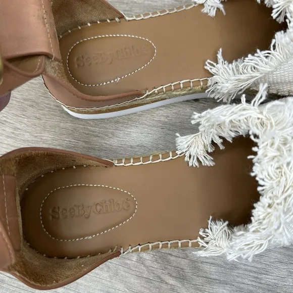 See by Chloe Glyn Espadrille Sandals‎ Natural Cream Fringe Canvas EU 38 US 8