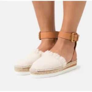 See by Chloe Glyn Espadrille Sandals‎ Natural Cream Fringe Canvas EU 38 US 8