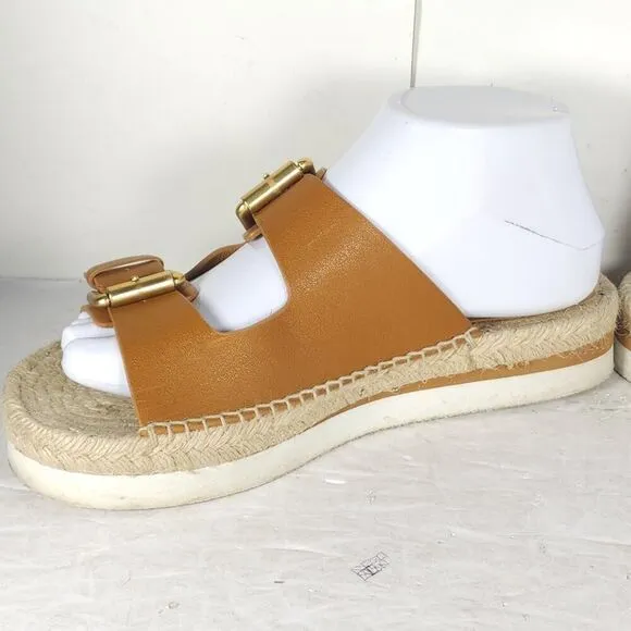 See by Chloe Women's Glyn 38 US7,5 Brown Leather Espadrille Mules Slide Sandals