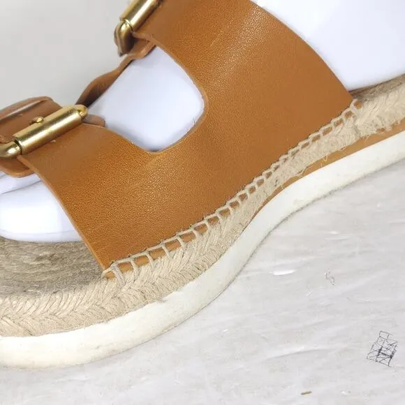 See by Chloe Women's Glyn 38 US7,5 Brown Leather Espadrille Mules Slide Sandals